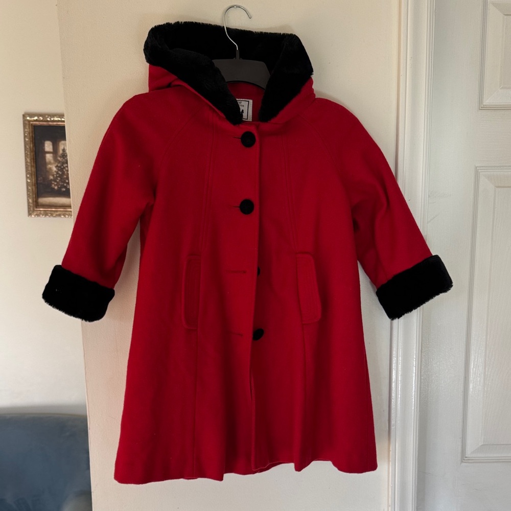 Red Kids Coat with Black Trim